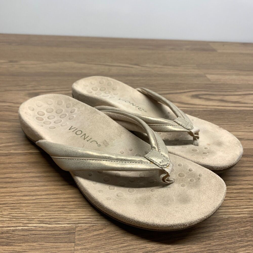 Vionic Raya Metallic Beige Womens Size 8 Casual Slipper Flip‎ Flop Thong Sandals